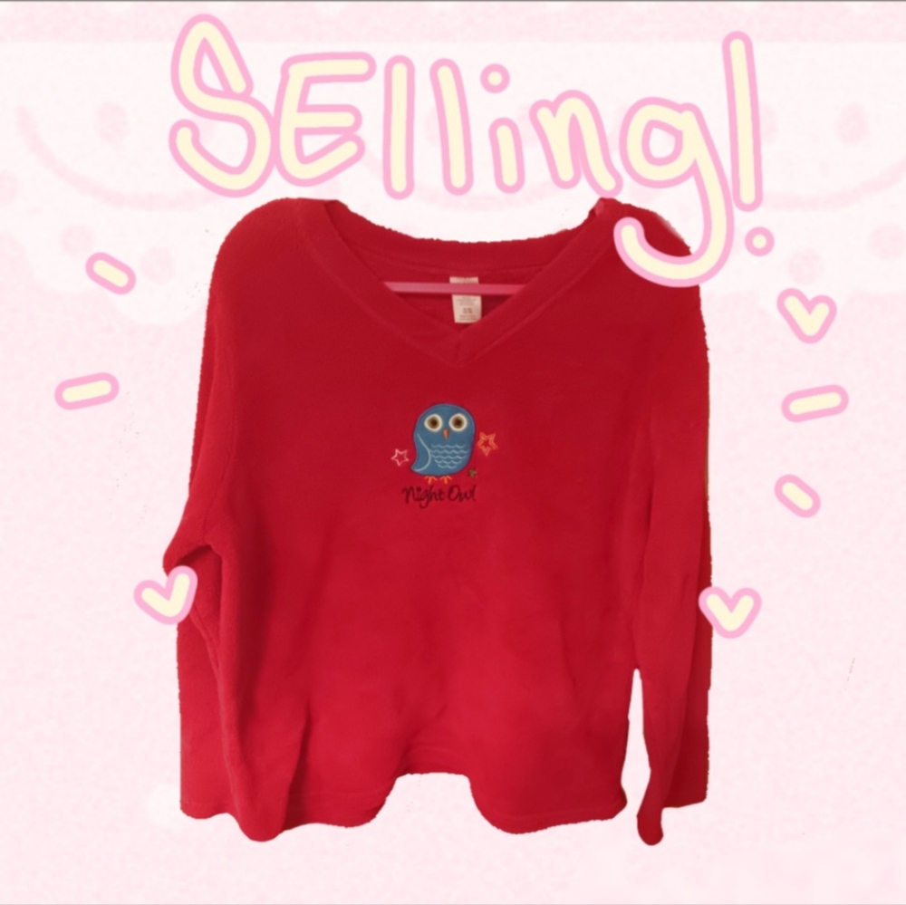 Red V-Neck Sweater with Owl Design